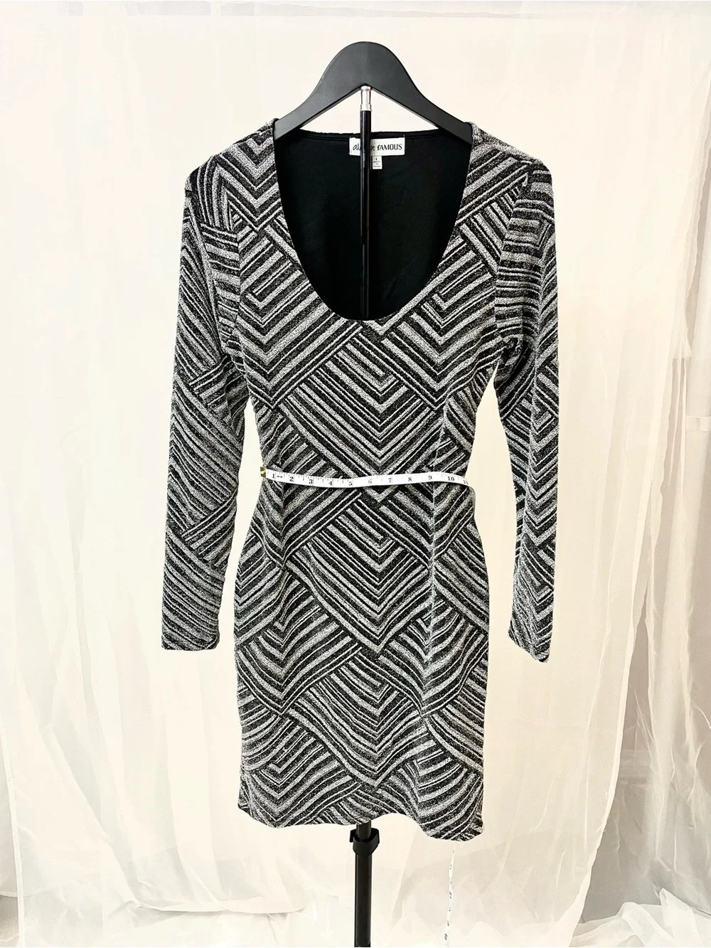 Almost Famous Black & Silver Geometric Cutout Mini Dress